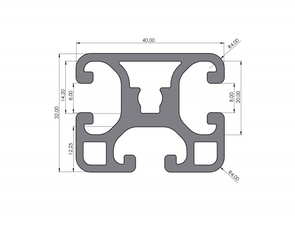 Aluminiumprofil 40x32 leicht Nut 8 I-Typ